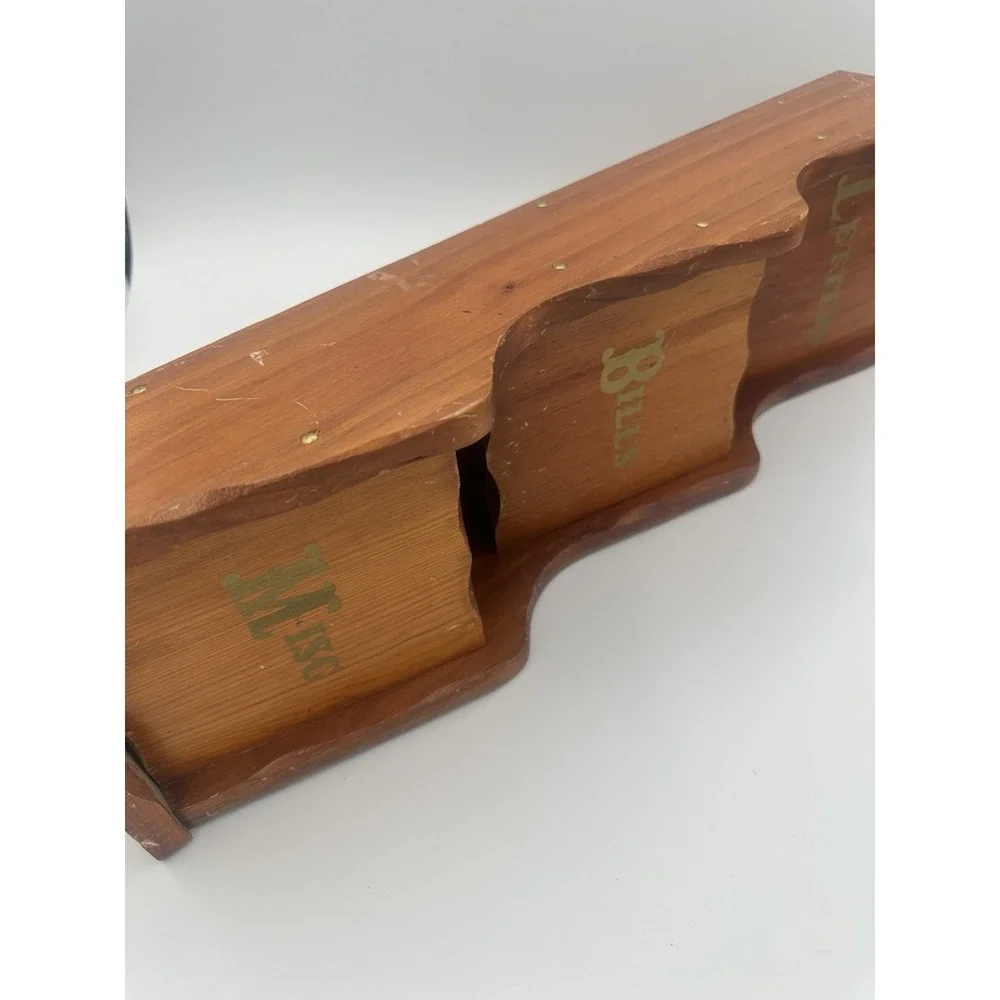 Vintage MCM 3 Tier Wood Wall Mount Letters Bill's Holder Organizer